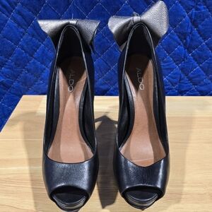 ALDO Black Peep-Toe Heels with Bow